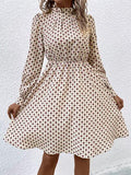 Printed Ruched Mock Neck Long Sleeve Dress - Trendsi
