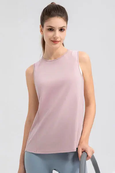 Round Neck Wide strap Active Tank - Trendsi - Flyclothing LLC