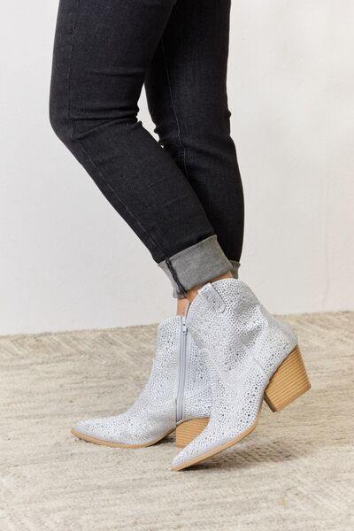 East Lion Corp Rhinestone Ankle Cowboy Boots - Trendsi