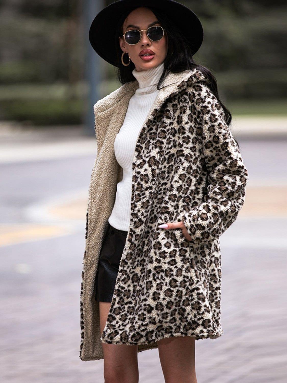 Leopard hooded coat outlet