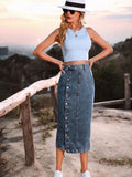 Button Down Denim Skirt - Trendsi - Flyclothing LLC