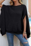 Waffle-Knit Pocketed Cape Sleeve Sweater - Trendsi - Flyclothing LLC