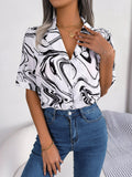 Printed Lapel Collar Shirt - Trendsi