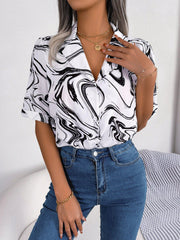 Printed Lapel Collar Shirt - Trendsi