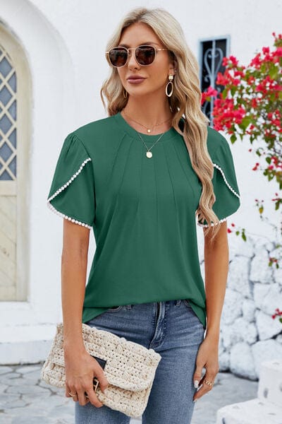 Round Neck Petal Sleeve T-Shirt - Trendsi