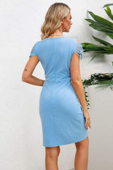 Ruched Surplice Cap Sleeve Mini Dress - Trendsi - Flyclothing LLC