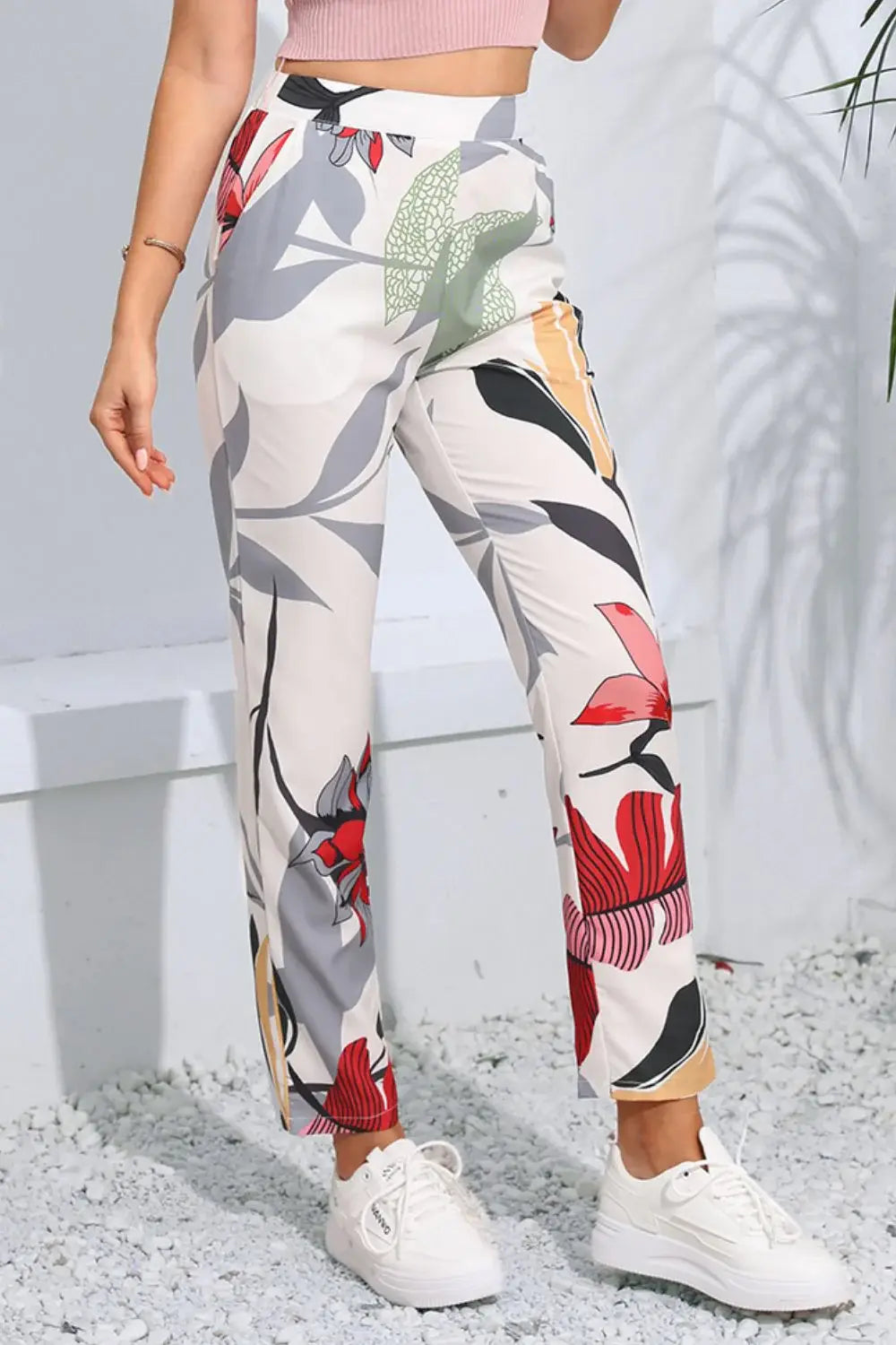 Floral Print Cropped Pants with Pockets - Trendsi - Flyclothing LLC
