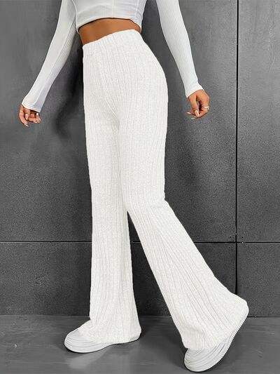 Ribbed High Waist Bootcut Pants - Trendsi - Flyclothing LLC