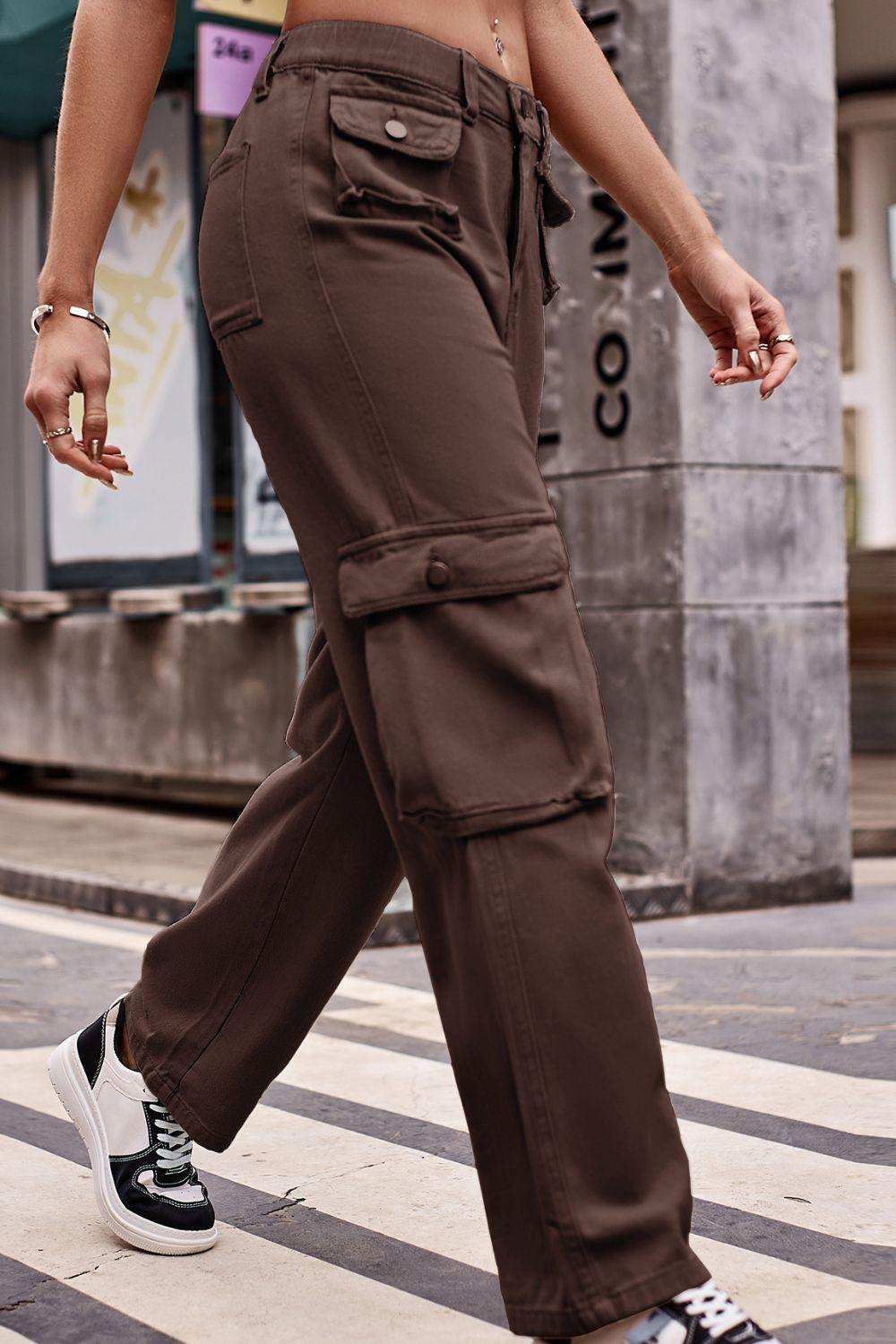 Buttoned Knee Pockets Loose Fit Jeans - Trendsi - Flyclothing LLC