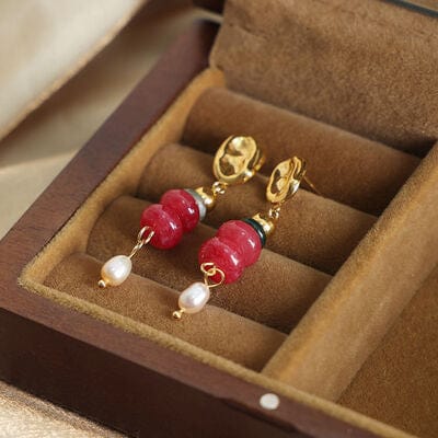 Natural Stone Freshwater Pearl Dangle Earrings - Trendsi