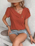 Decorative Button Asymmetrical Neck Blouse - Trendsi - Flyclothing LLC