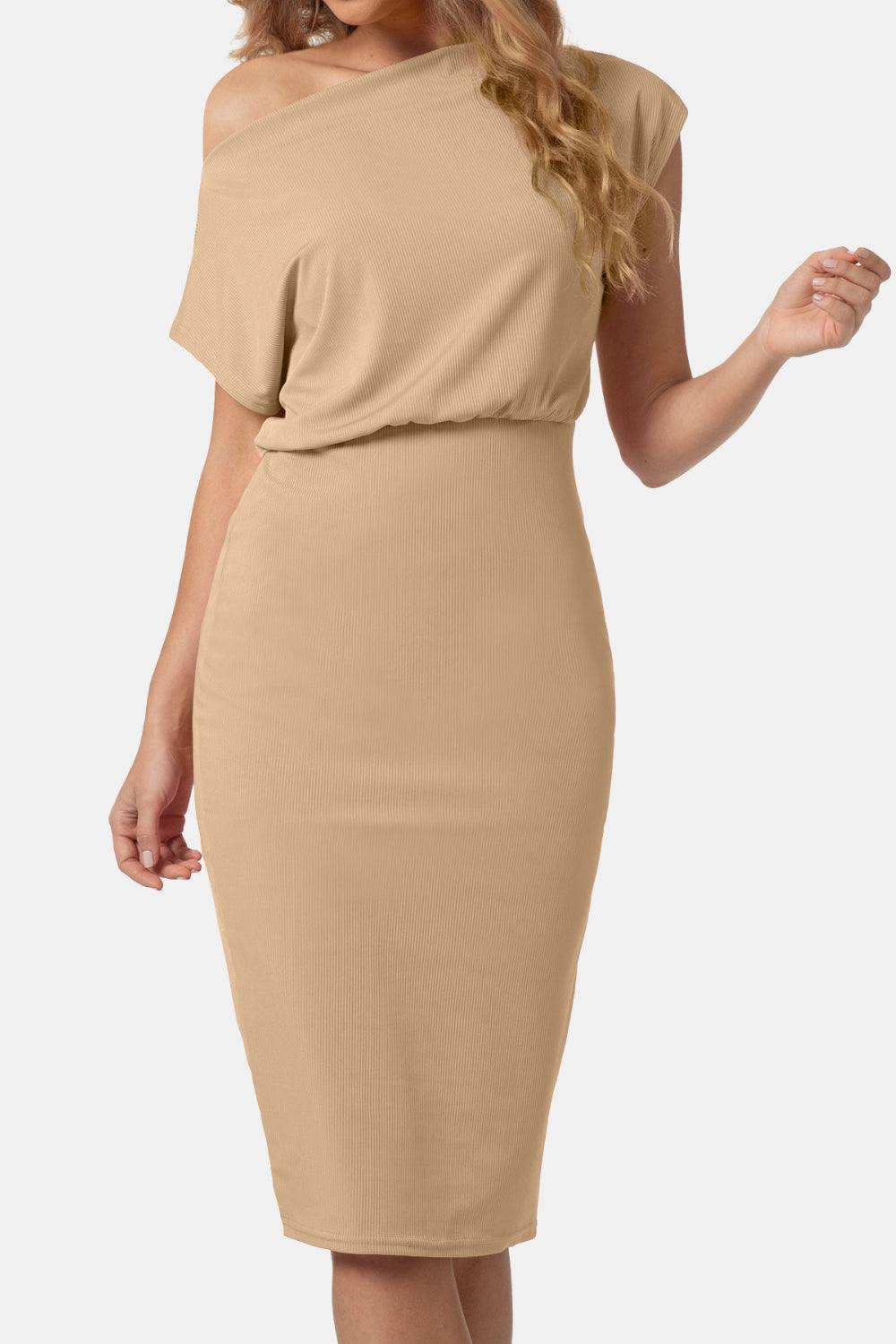 Boat Neck Short Sleeve Knee-Length Dress - Trendsi - Flyclothing LLC