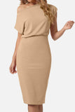 Boat Neck Short Sleeve Knee-Length Dress - Trendsi - Flyclothing LLC
