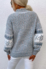 Snowflake Pattern Mock Neck Sweater - Trendsi - Flyclothing LLC