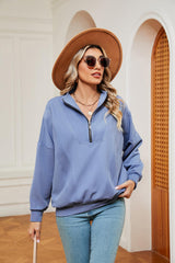 Half-Zip Dropped Shoulder Sweatshirt - Trendsi