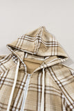 Drawstring Plaid Half Zip Raglan Sleeve Hoodie - Trendsi