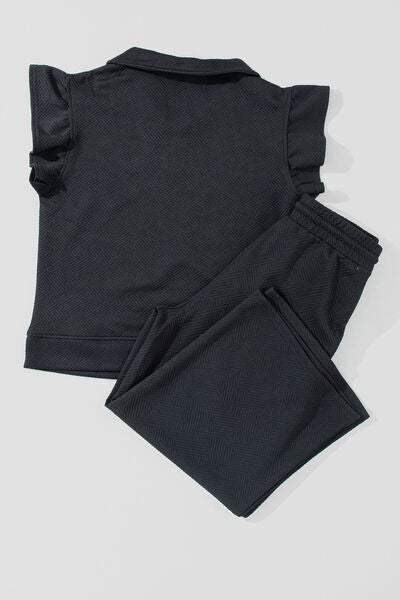 Ruffled Quarter Zip Top and Drawstring Pants Set - Trendsi - Flyclothing LLC