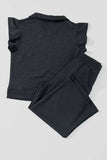 Ruffled Quarter Zip Top and Drawstring Pants Set - Trendsi - Flyclothing LLC