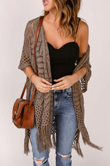 Fringe Hem Slit Open Front Cardigan - Trendsi - Flyclothing LLC