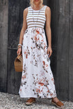 Striped Floral Round Neck Sleeveless Maxi Dress - Trendsi