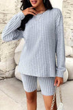 Ribbed Round Neck Dropped Shoulder Top and Shorts Set - Trendsi - Flyclothing LLC