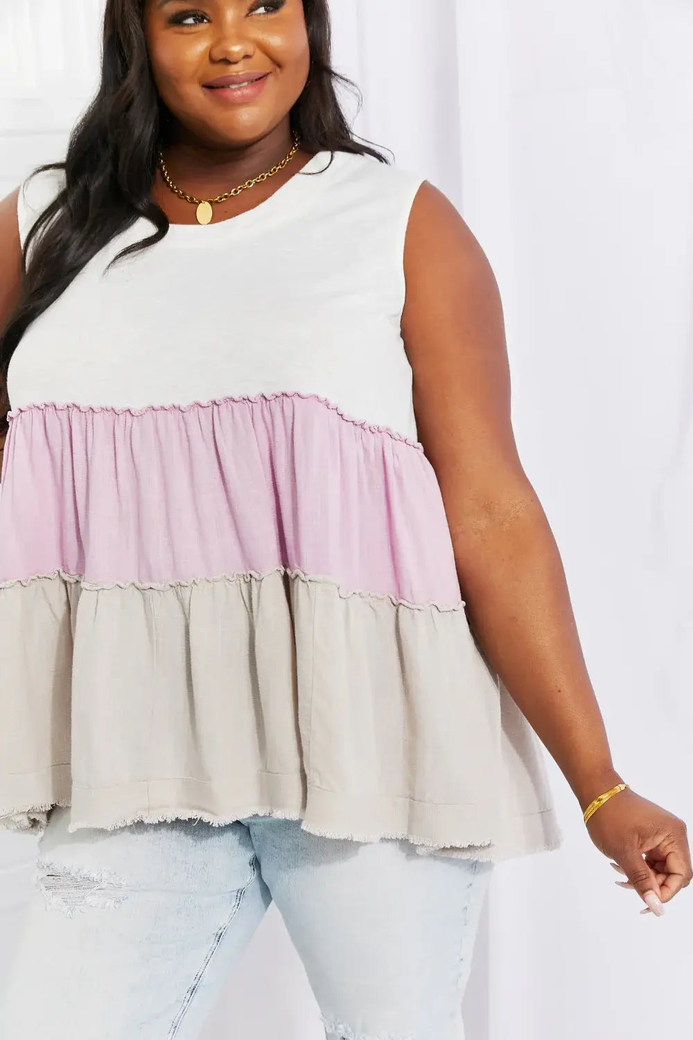 White Birch Full Size Watching the Sunset Color Block Babydoll Top - Trendsi - Flyclothing LLC