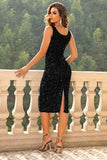 Sequin Sleeveless Slit Dress - Trendsi - Flyclothing LLC