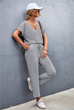V-Neck Short Sleeve T-Shirt and Drawstring Waist Pants Set - Trendsi - Flyclothing LLC
