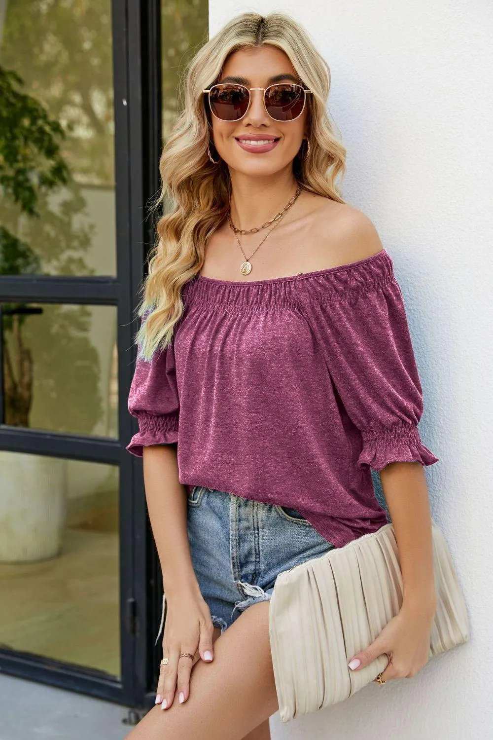 Short Flounce Sleeve Top - Trendsi - Flyclothing LLC