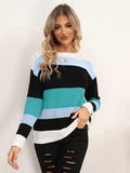 Striped Round Neck Dropped Shoulder Sweater - Trendsi - Flyclothing LLC