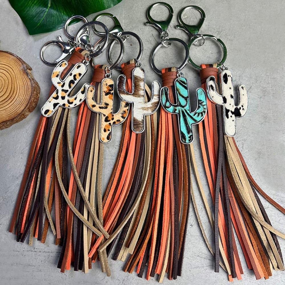 Cactus Keychain with Tassel - Trendsi