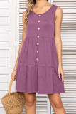 Decorative Button Scoop Neck Sleeveless Tiered Dress - Trendsi