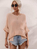 Boat Neck Cuffed Sleeve Slit Tunic Knit Top - Trendsi - Flyclothing LLC