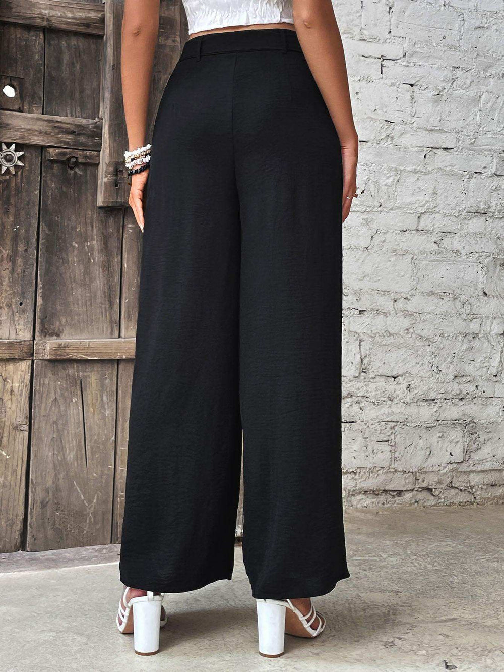 Ruched High Waist Wide Leg Pants - Trendsi - Flyclothing LLC