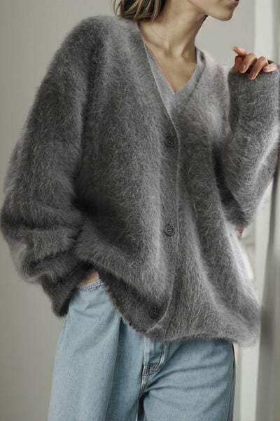 Button Up Dropped Shoulder Cardigan - Trendsi - Flyclothing LLC