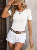 Round Neck Short Sleeve Knit Top - Trendsi - Flyclothing LLC