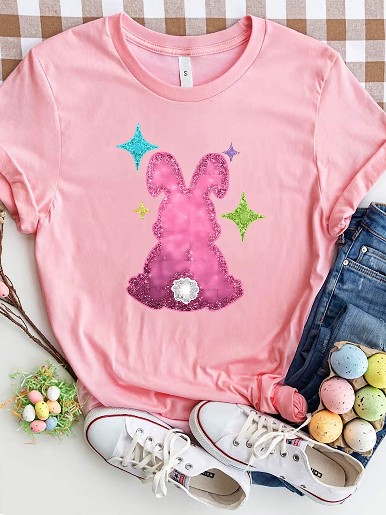 Rabbit Round Neck Short Sleeve T-Shirt - Trendsi - Flyclothing LLC