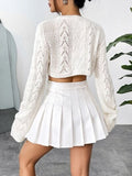 Openwork Round Neck Knit Top - Trendsi