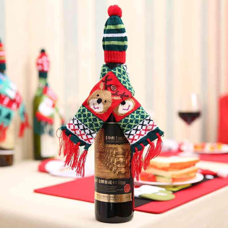 Christmas Hat and Scarf Wine Bottle Decoration - Trendsi