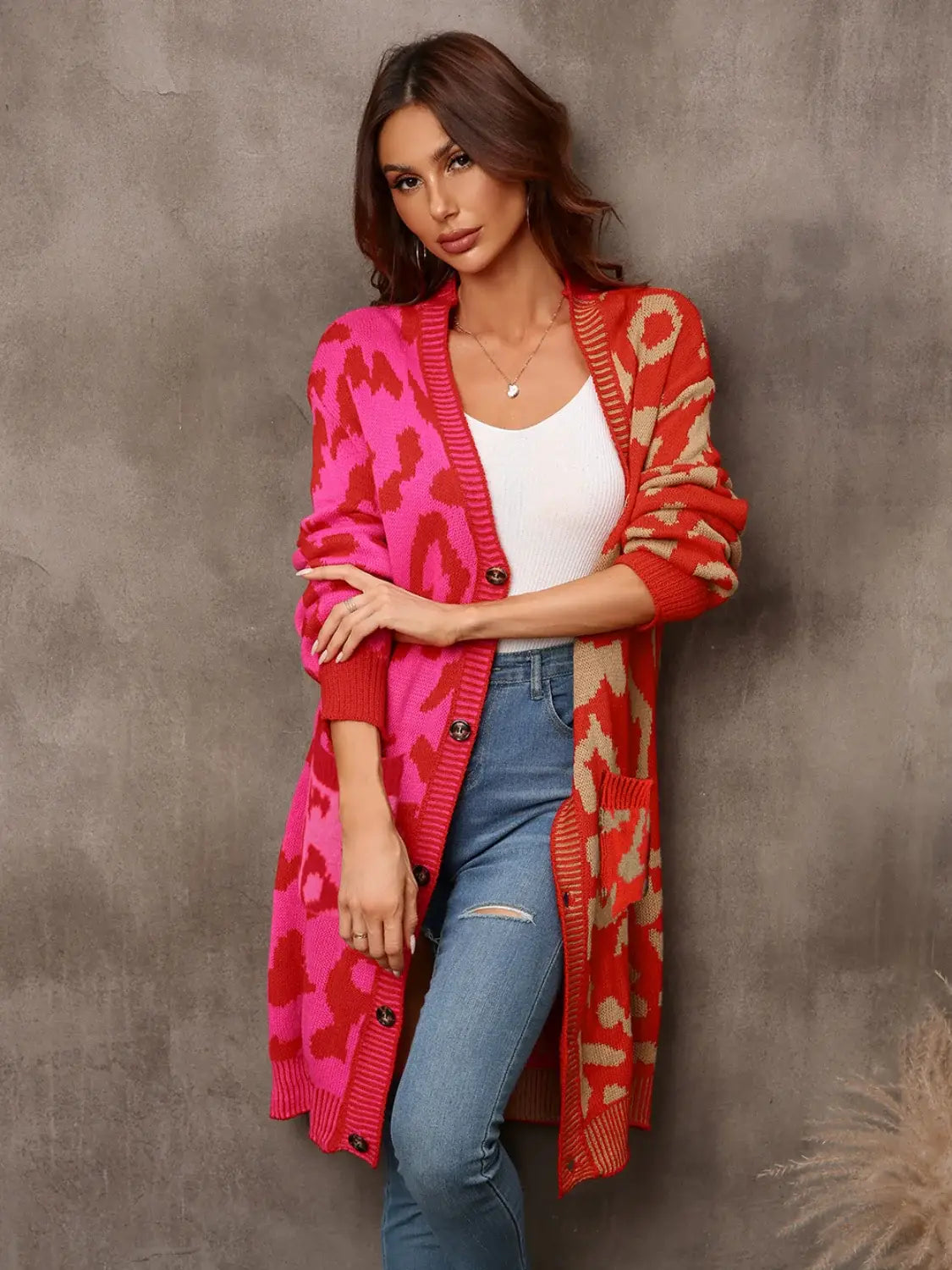Leopard Button Down Longline Cardigan - Trendsi - Flyclothing LLC