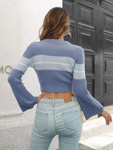 Ribbed Color Block Round Neck Cropped Sweater - Trendsi - Flyclothing LLC