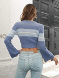 Ribbed Color Block Round Neck Cropped Sweater - Trendsi - Flyclothing LLC