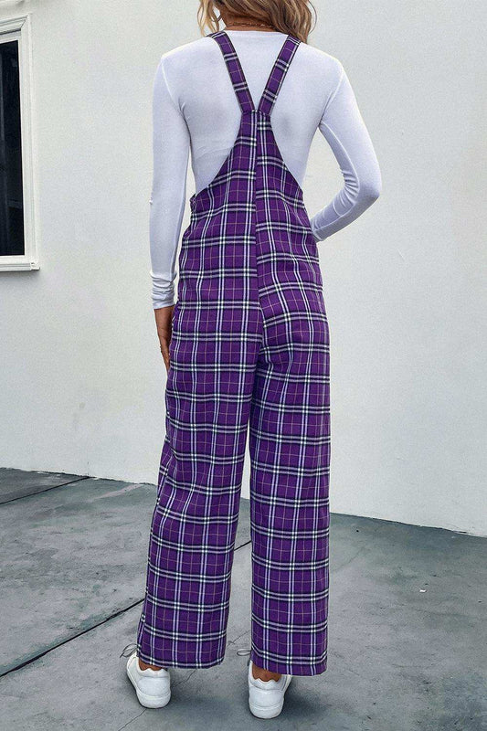 Plaid Straight Leg Overalls - Trendsi - Flyclothing LLC