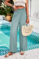 Smocked Wide Leg Pants with Pockets - Trendsi - Flyclothing LLC
