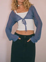 Openwork Tied Dropped Shoulder Cardigan - Trendsi - Flyclothing LLC