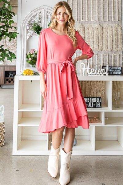 Reborn J Tie Front Ruffle Hem Dress - Trendsi - Flyclothing LLC