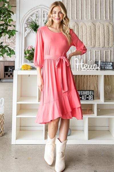 Reborn J Tie Front Ruffle Hem Dress - Trendsi - Flyclothing LLC