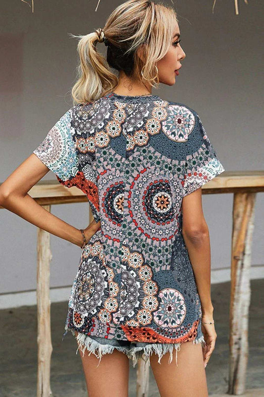 Printed Round Neck Short Sleeve Tee - Trendsi - Flyclothing LLC