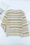 Wavy Stripe Scalloped Hem Openwork Knit Top - Trendsi - Flyclothing LLC