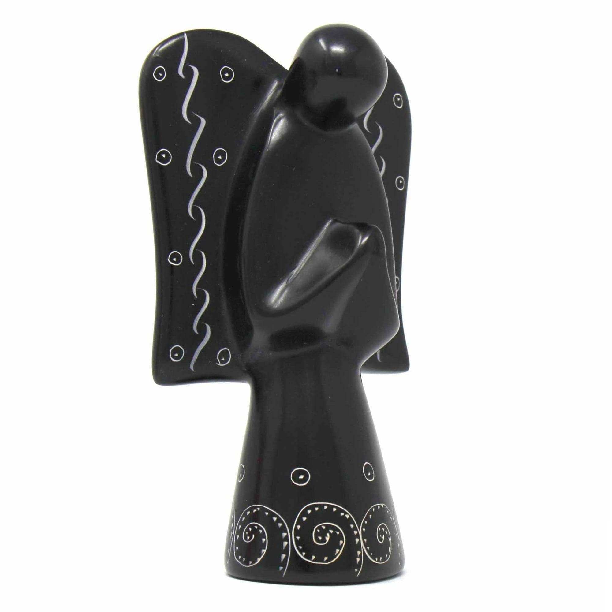 Soapstone Angel Sculpture - Black Finish with Etch Design - SMOLArt - Flyclothing LLC